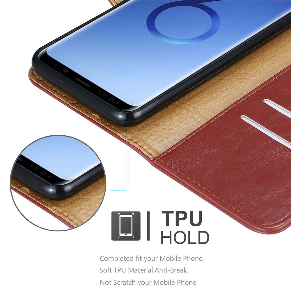 Uno smartphone in una custodia marrone con supporto in TPU.