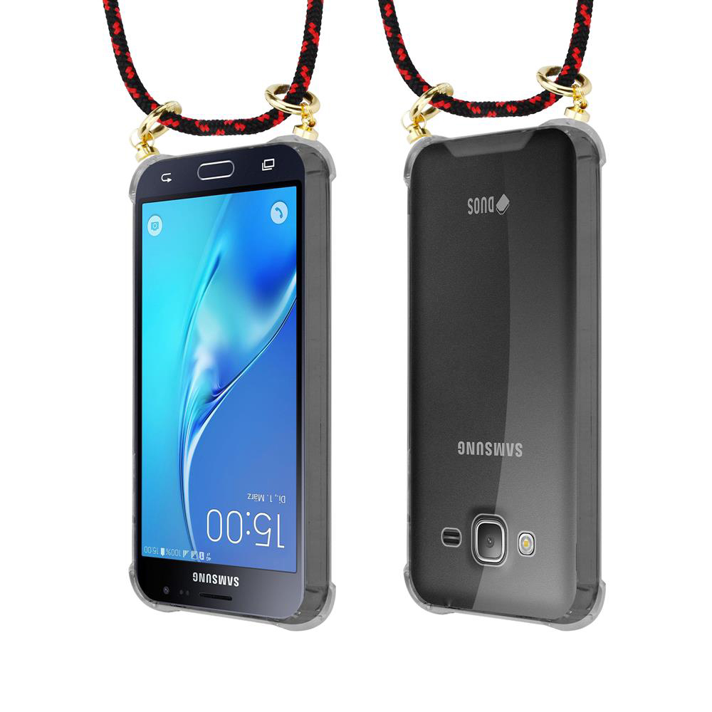 Due telefoni Samsung con cordoni, uno mostra schermo, uno mostra retro.