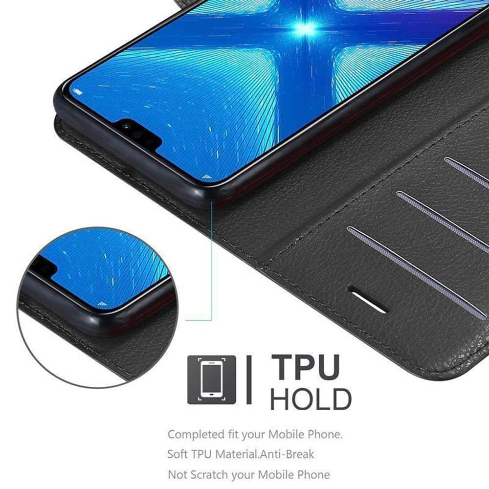 Custodia nera per cellulare con supporto in TPU e flip cover.