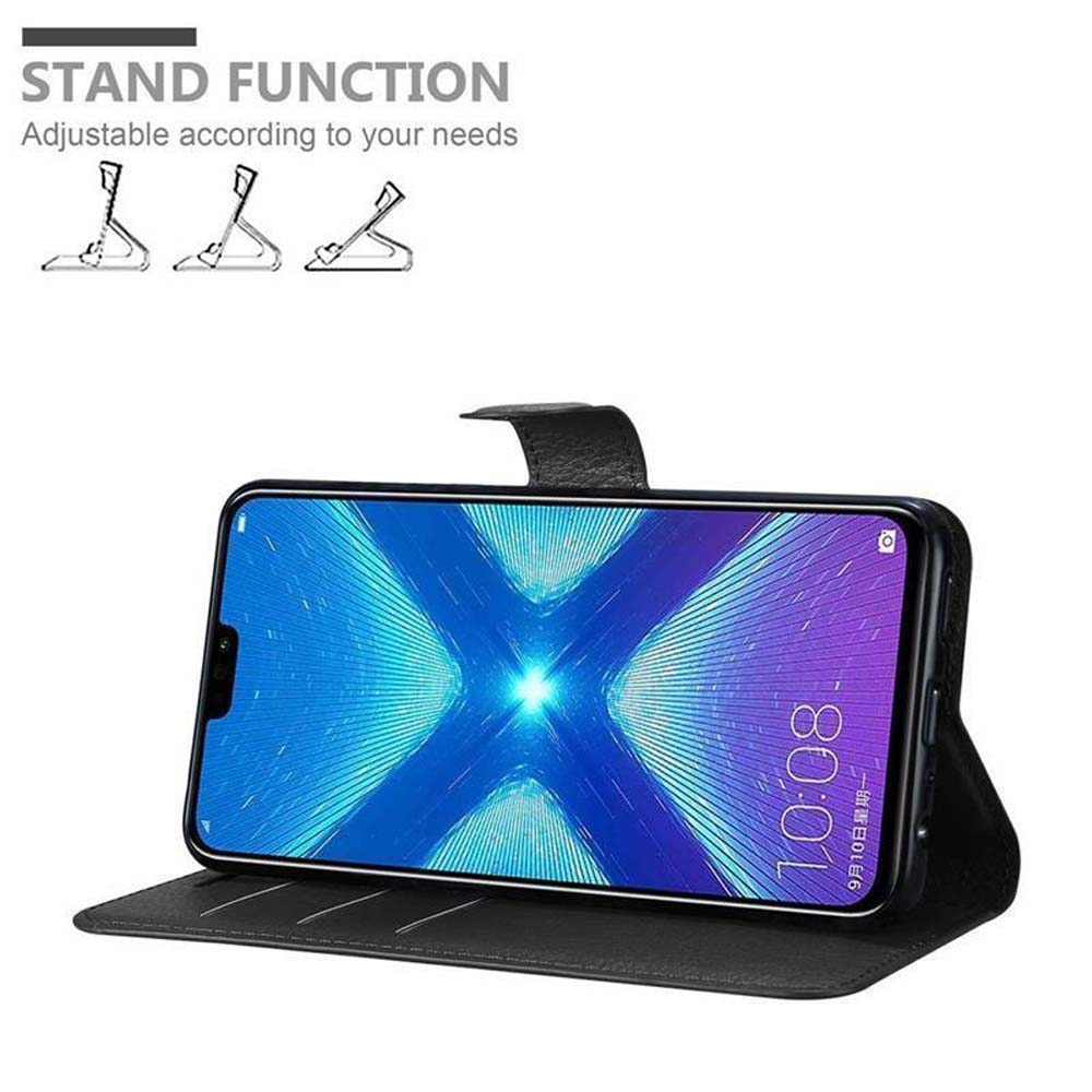 Telefono nero in custodia con funzione stand. Angoli regolabili.