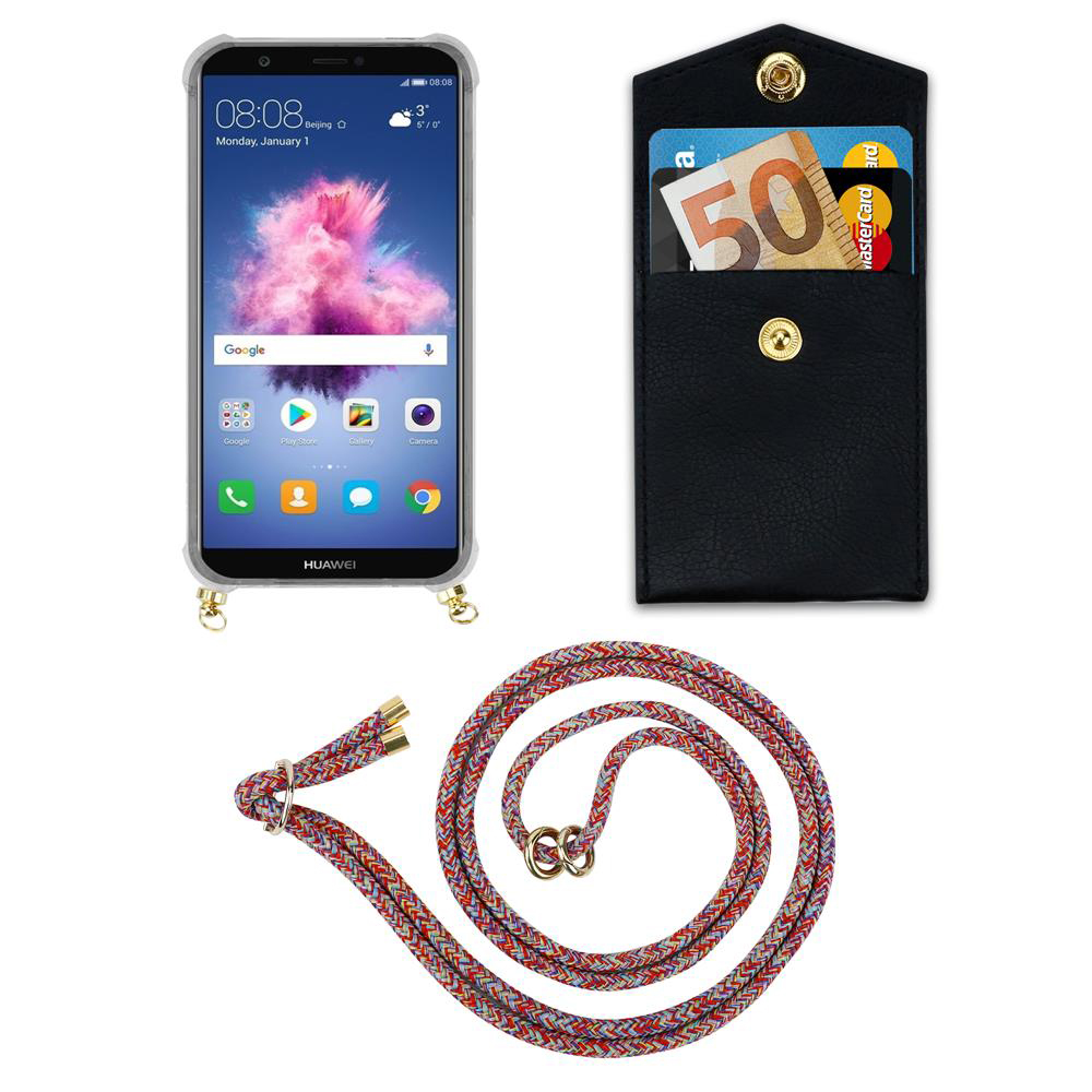 Ein Smartphone mit einer Brieftasche, Geldscheinen und einer Kordel.