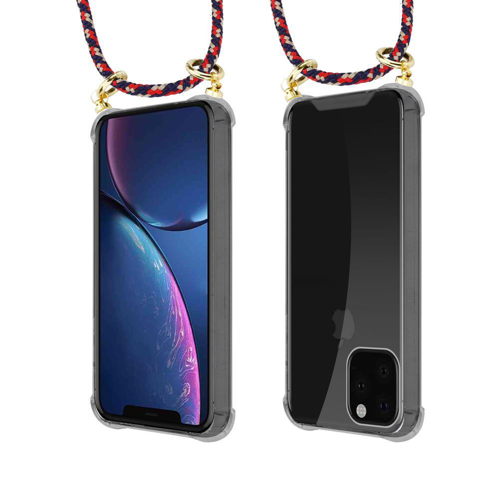 Due iPhone in custodie trasparenti con laccetti; uno mostra schermo aperto.