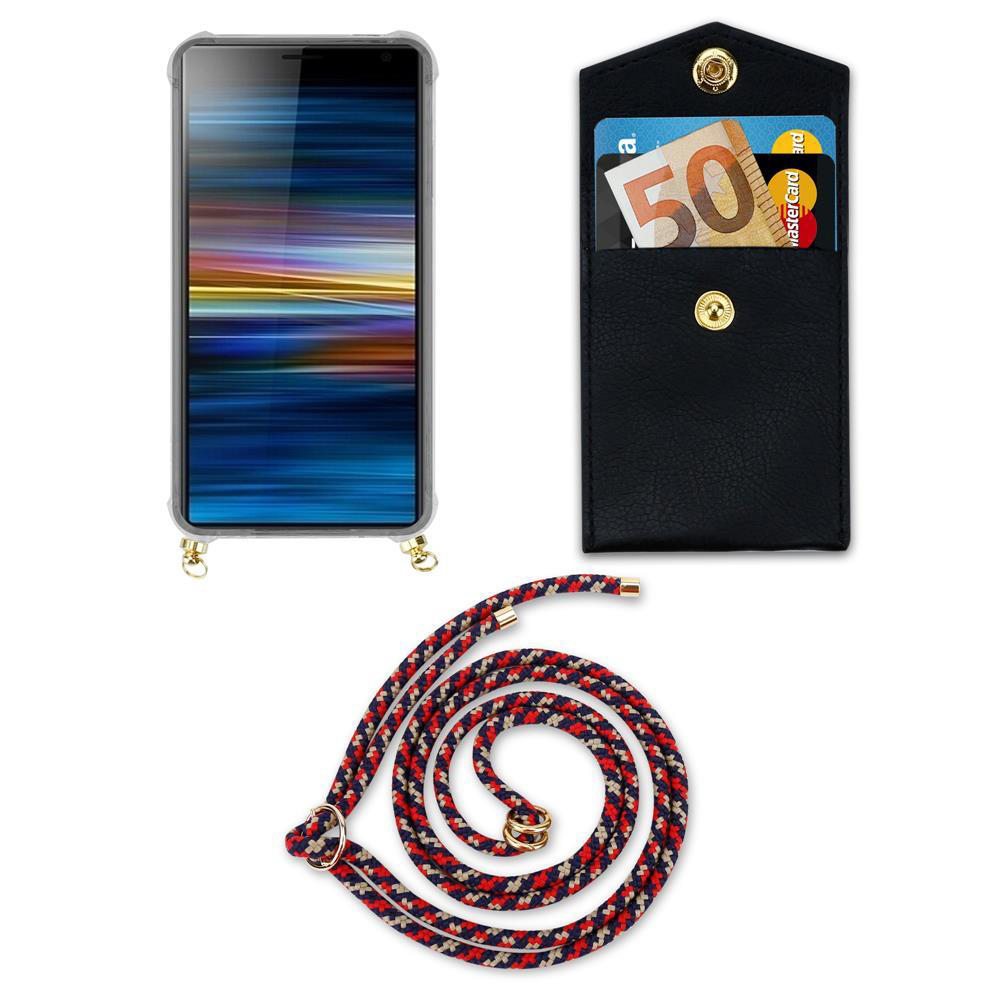 Smartphone mit Hülle, Kartenetui mit Geld und Karten, und eine Kordel.