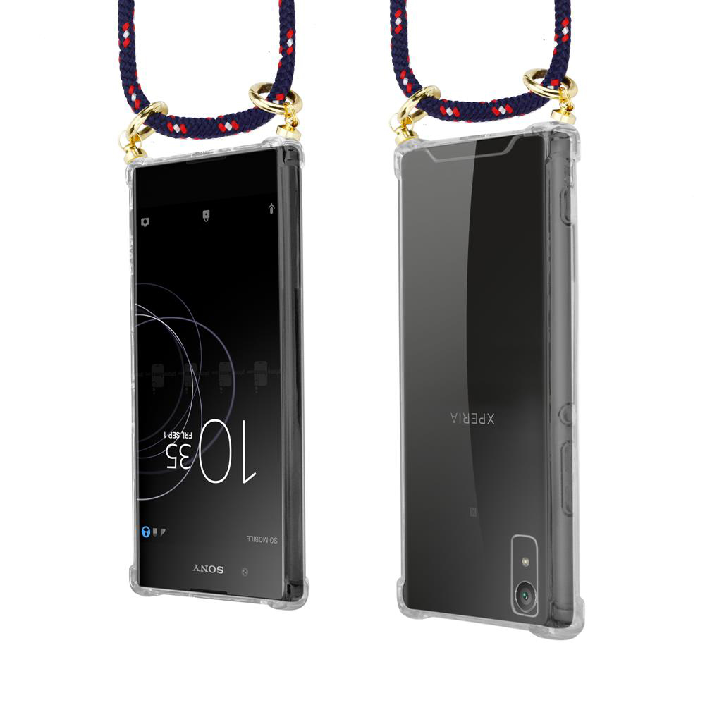 Zwei Smartphones in transparenten Hüllen mit Schnüren.