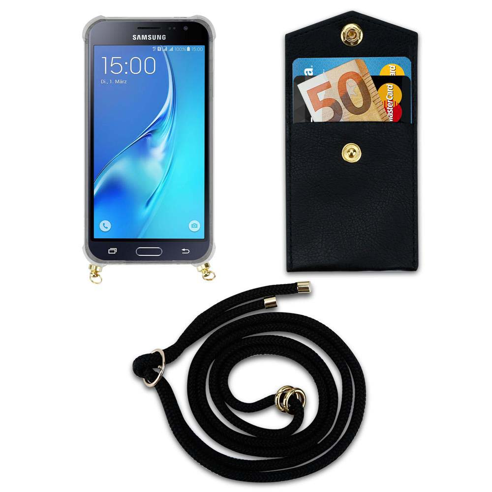 Smartphone con custodia, portafoglio con carte e cordino