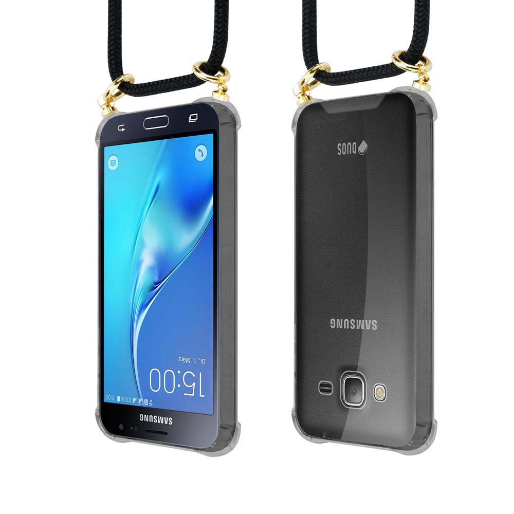 Due telefoni Samsung con cordini. Uno mostra lo schermo, l'altro il retro.