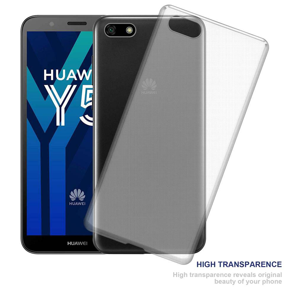 Un telefono Huawei Y5 con una custodia trasparente.