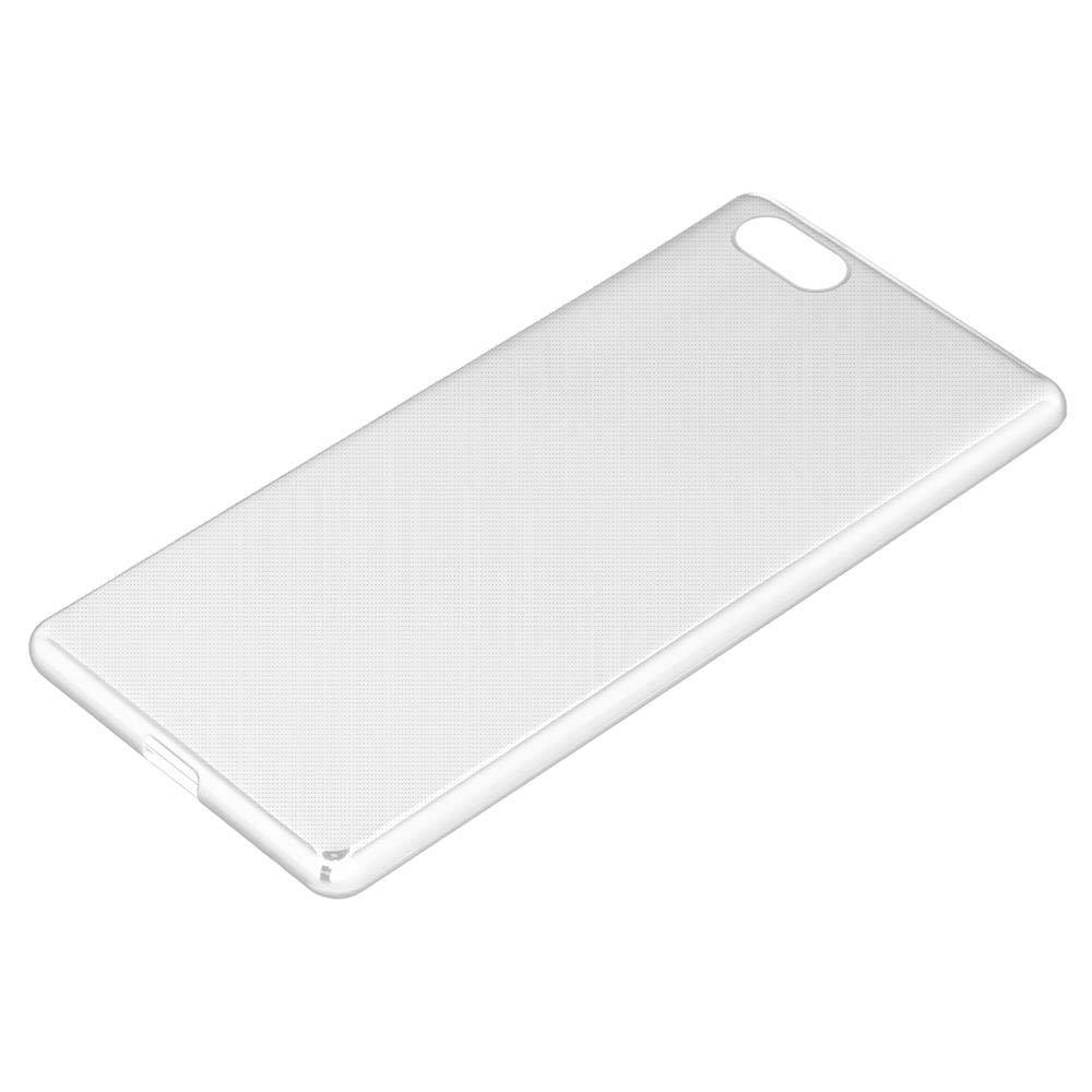 Una cover trasparente per telefono con motivo fine, bianca, su sfondo bianco.
