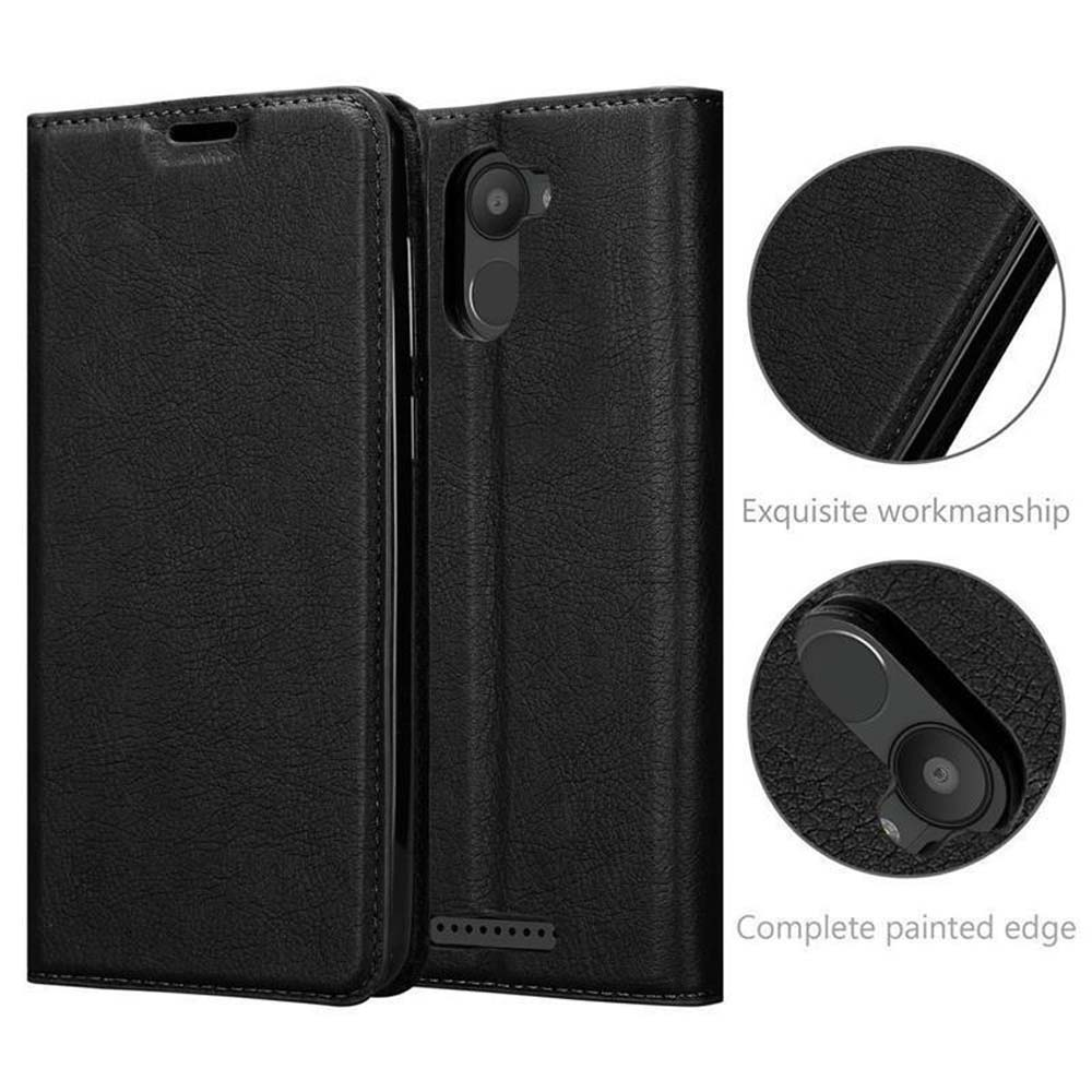 Funda de teléfono negra con recorte de cámara y costuras. Detalles de mano de obra.