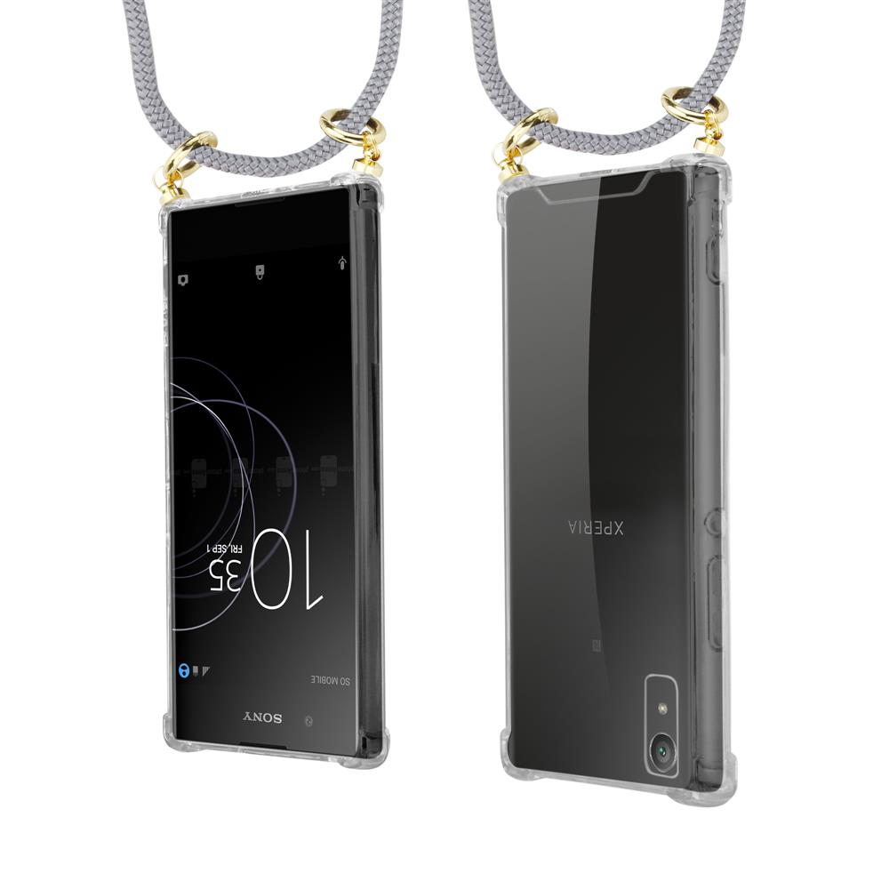 Zwei Sony Xperia Handys in transparenten Hüllen mit Lanyards.