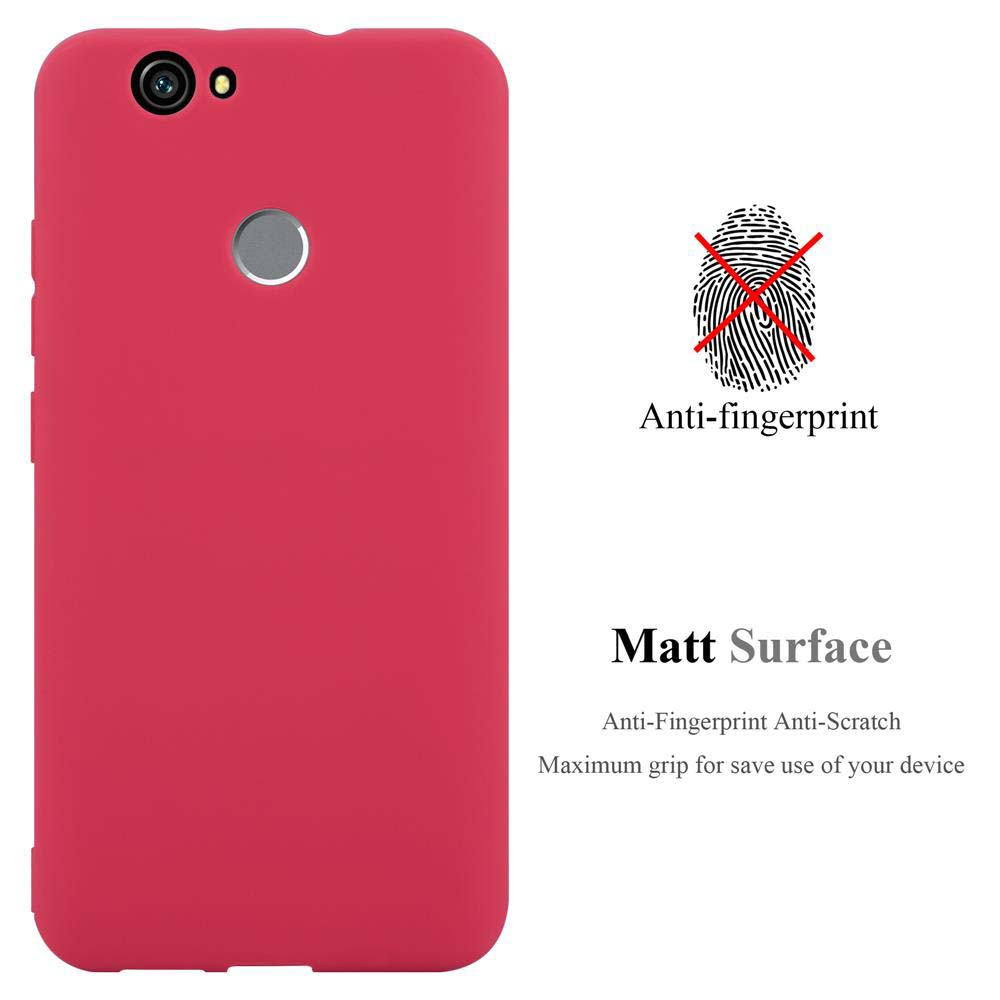 Cover rossa per telefono con icone anti-impronta e superficie opaca.