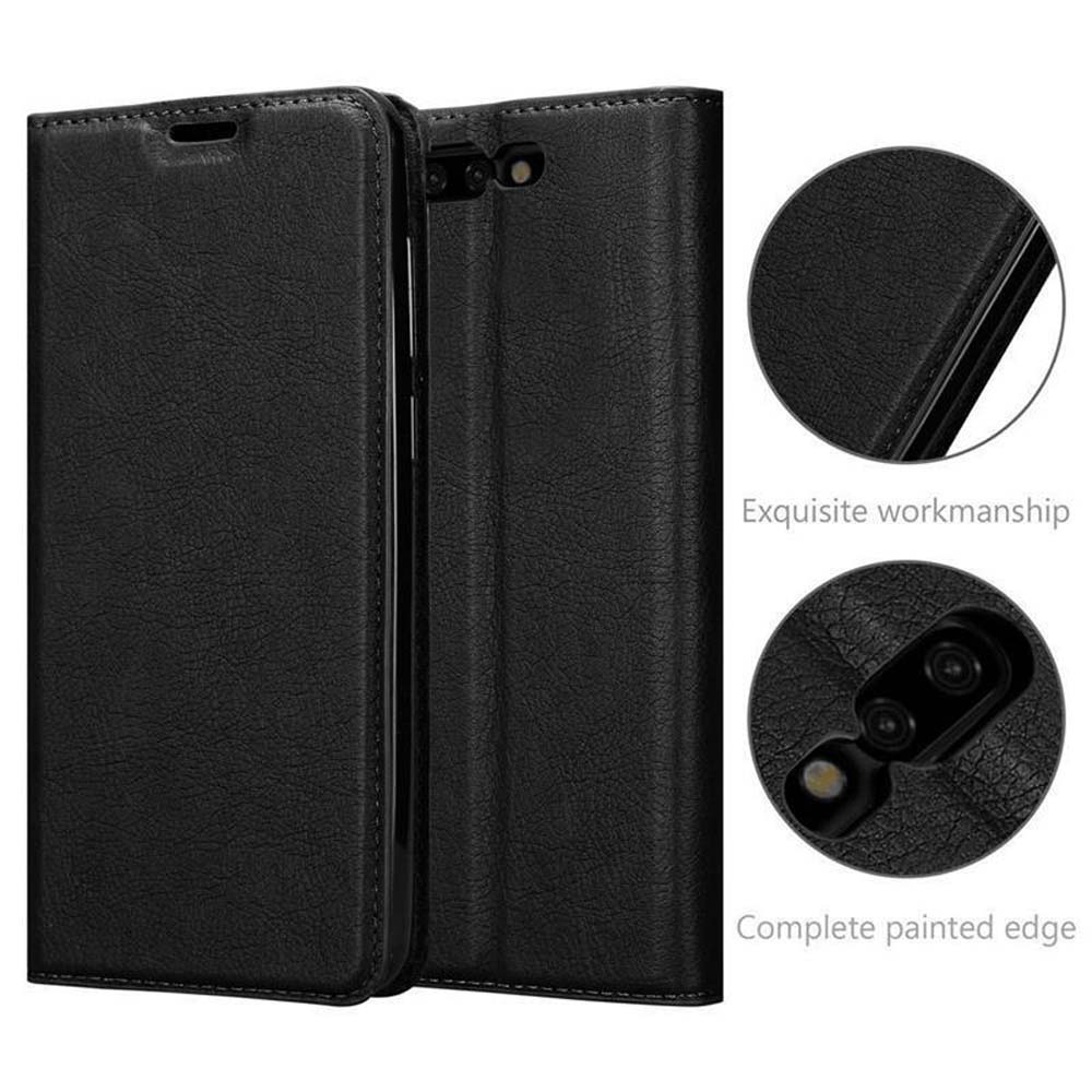 Schwarze Lederhülle für ein Handy mit zwei Ausschnitten für Kameras.