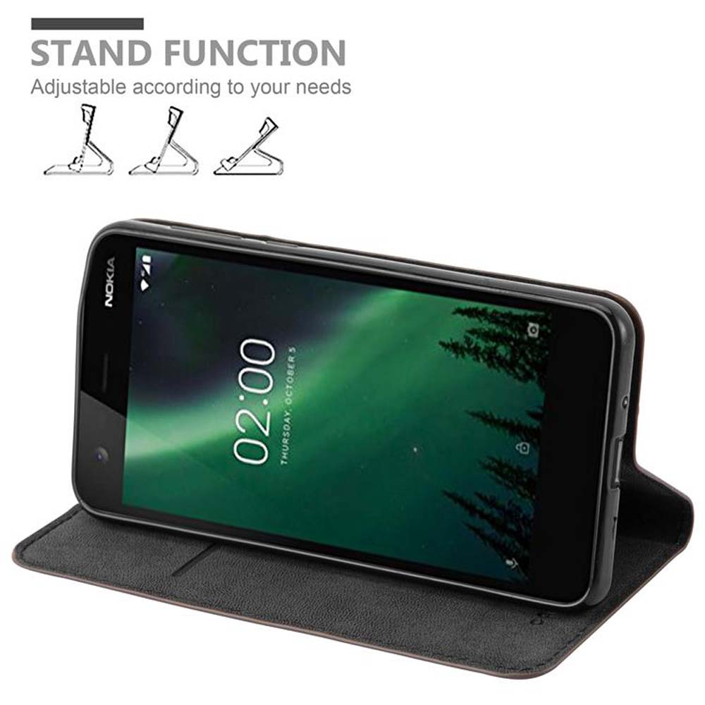 Uno smartphone Nokia in una custodia nera con funzione stand.