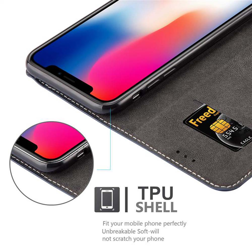 Graues Handyhülle mit Slot für eine SIM-Karte und einem Bild eines Smartphones.