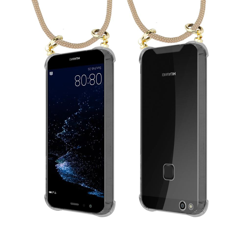 Due telefoni Huawei in custodie trasparenti con cordini.