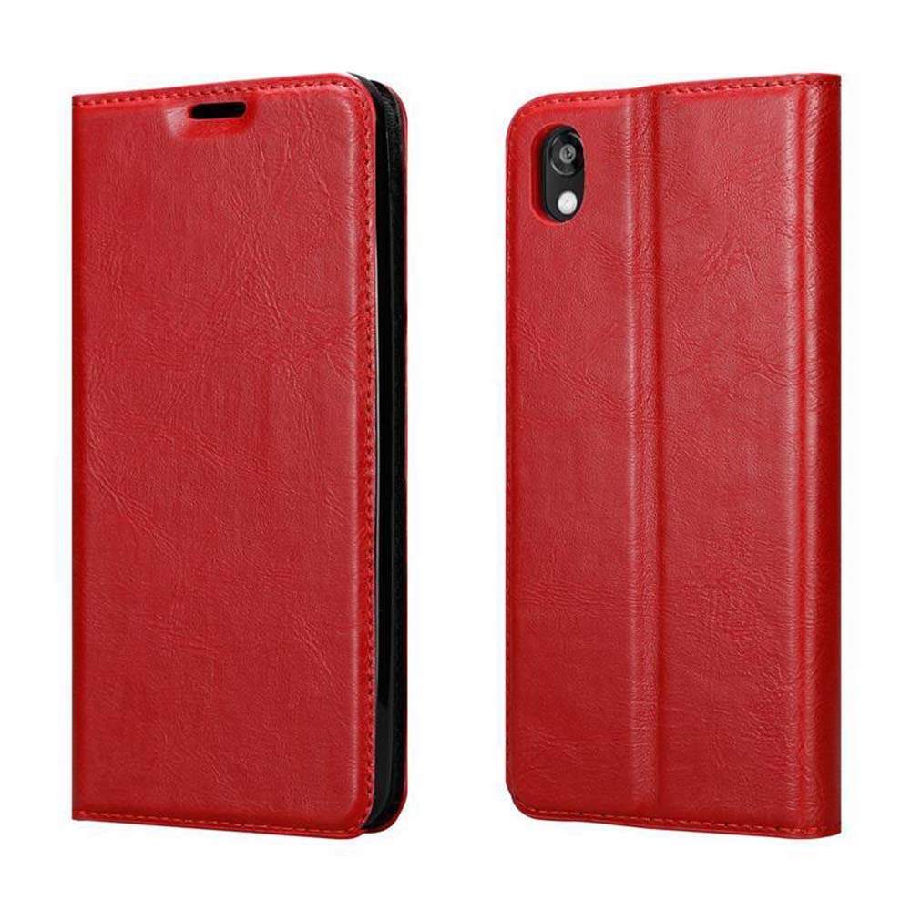 Due custodie per telefono in pelle rossa su sfondo bianco.