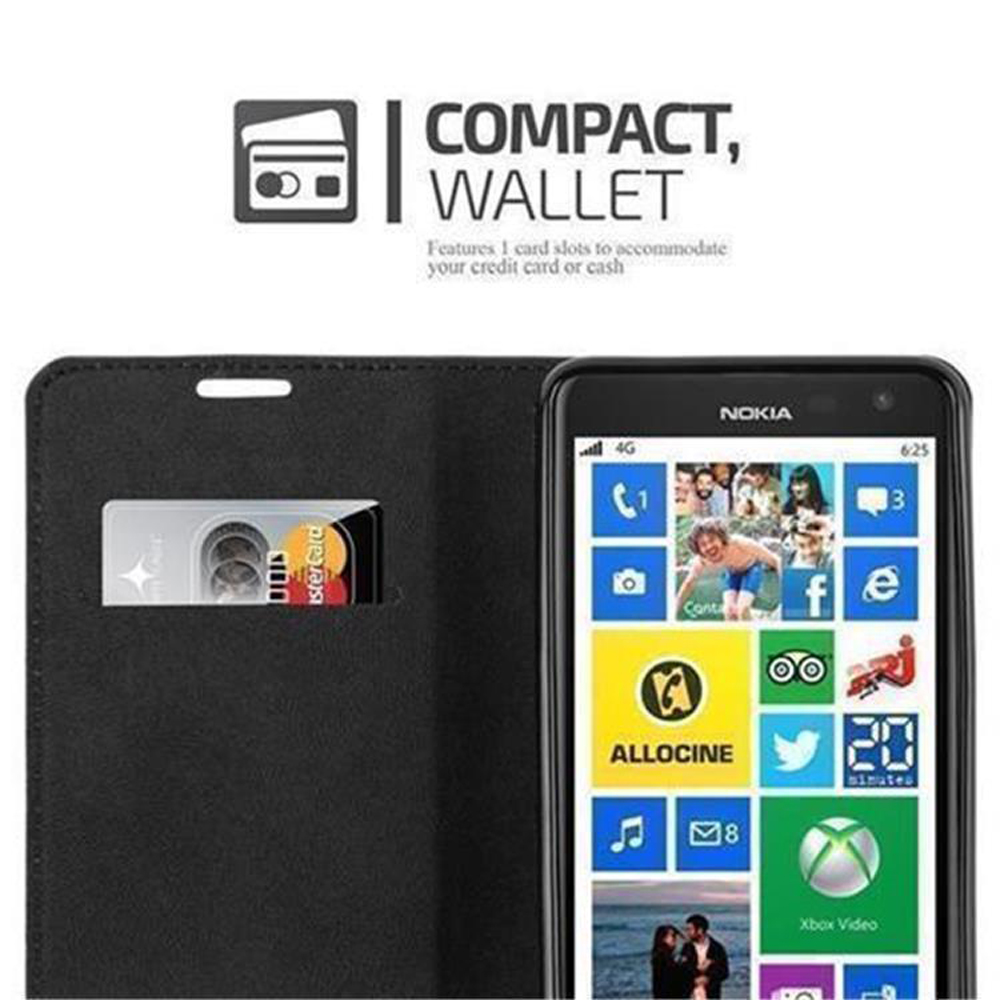 Custodia nera per telefono con slot per schede e uno smartphone Nokia con tessere colorate.