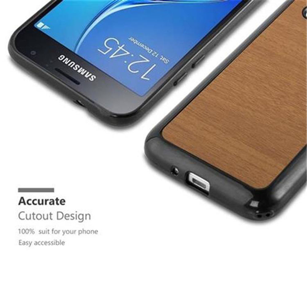 Telefono Samsung con custodia in legno. Ora 12:45.