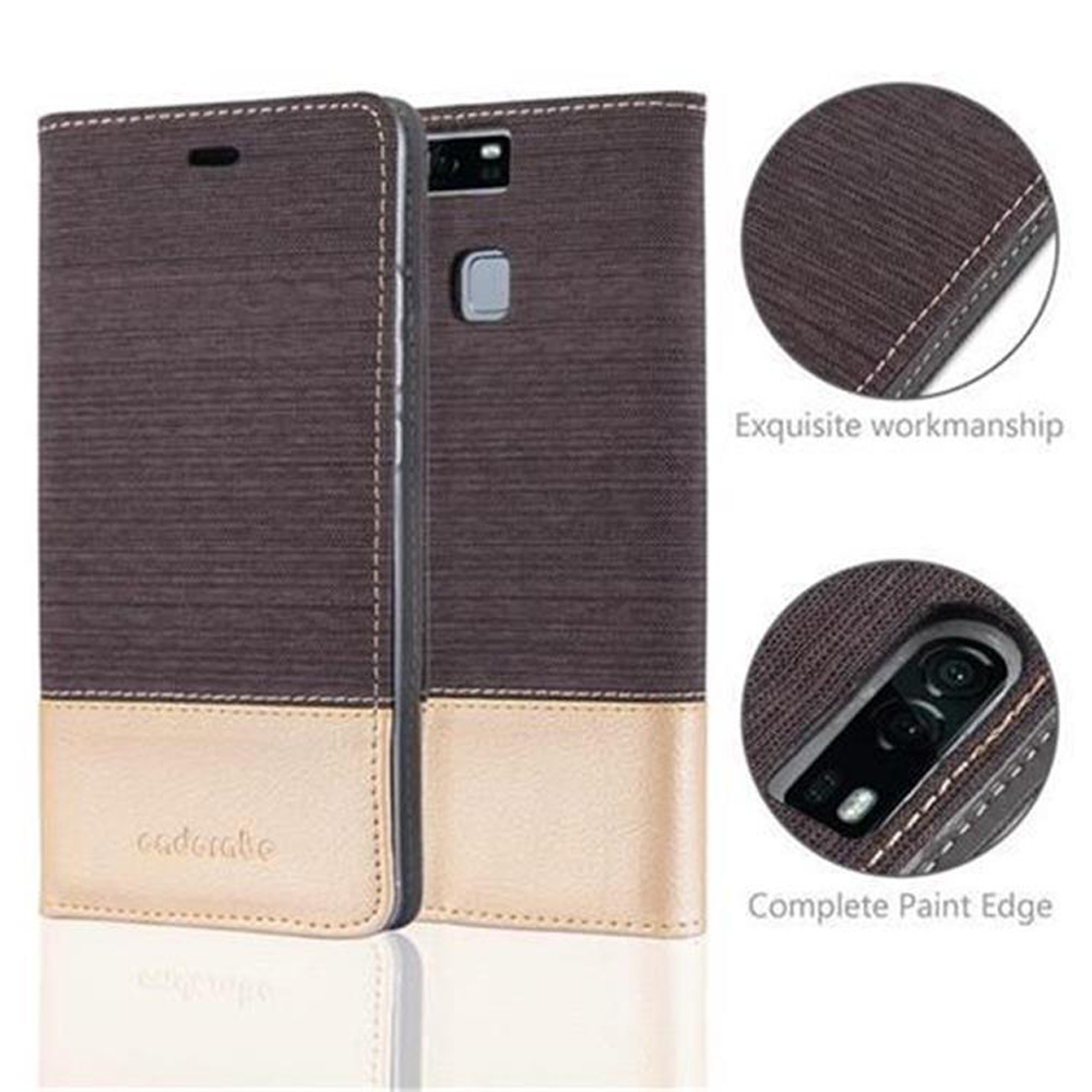 Braune und beige Handyhülle mit Nahtdetails und Kameraöffnung.