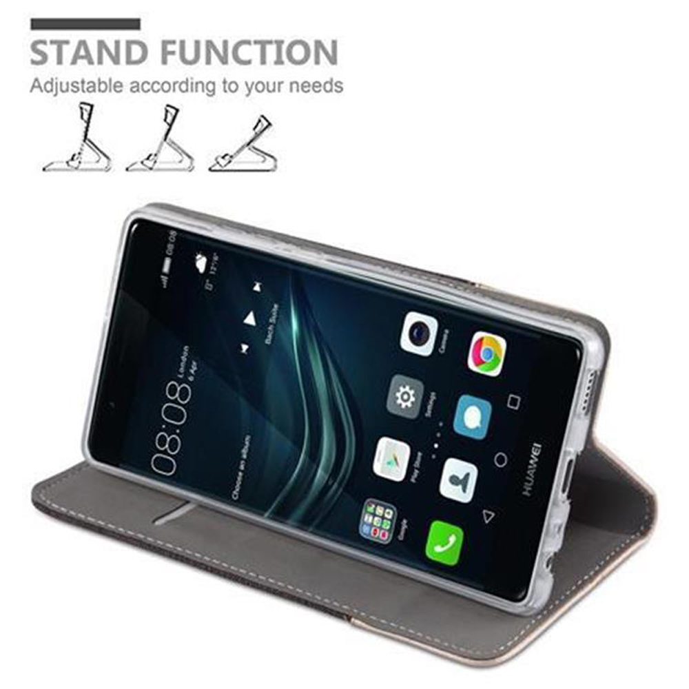 Ein Huawei Smartphone in einer grauen Hülle, das einen Ständer hat.