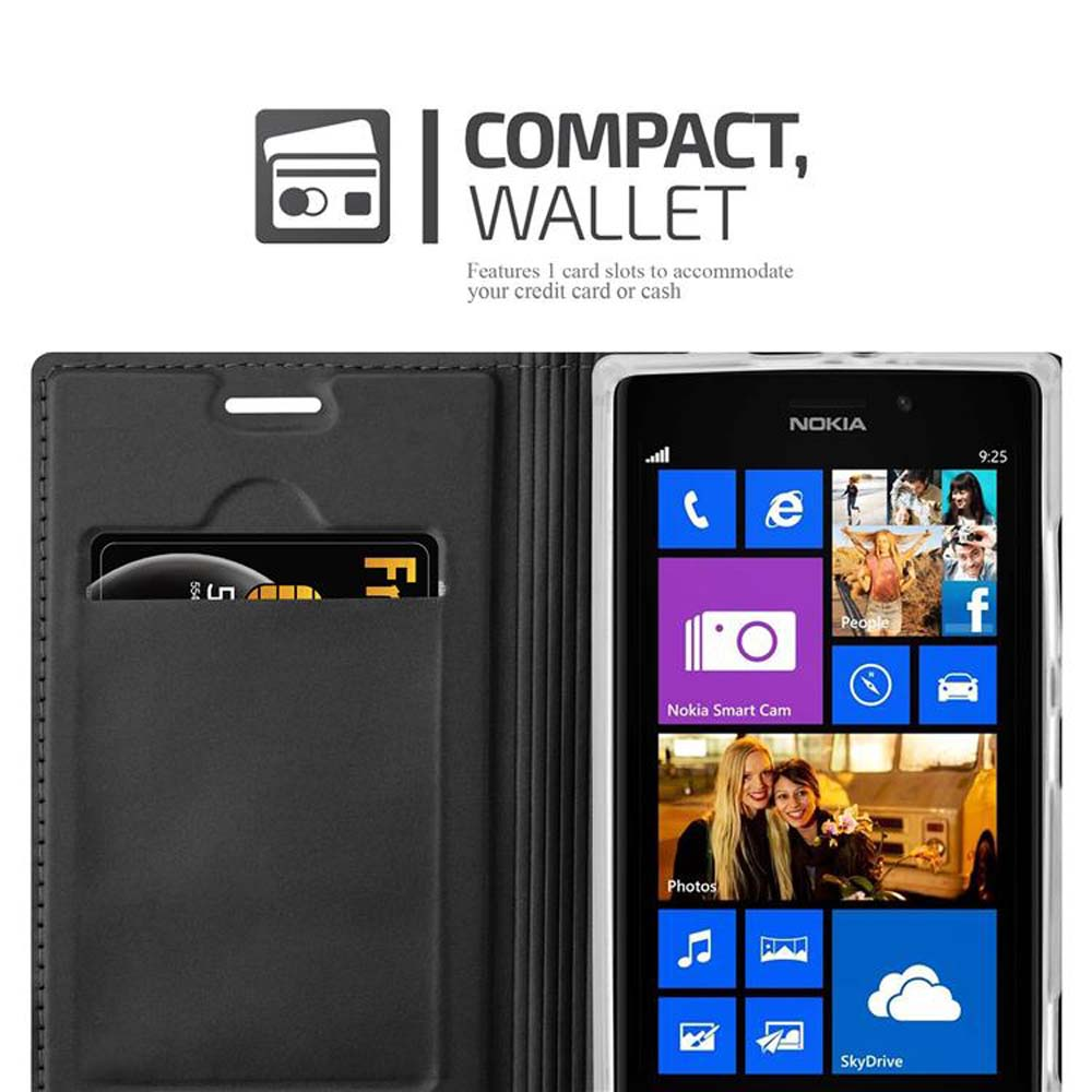 Smartphone Nokia dans un étui portefeuille noir avec une carte.