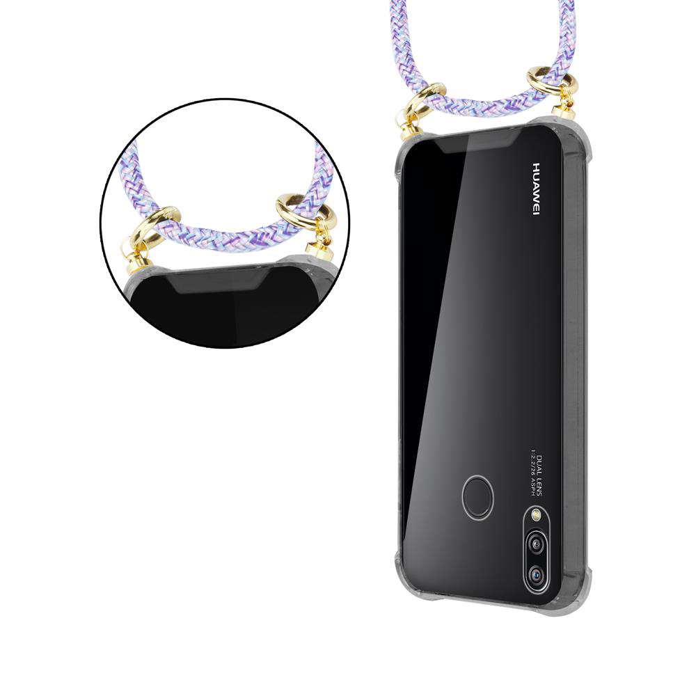 Uno smartphone con cordino, indossato al collo.