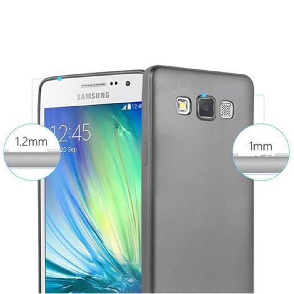 Uno smartphone Samsung grigio con custodia, che mostra misure di 1,2 mm e 1 mm.
