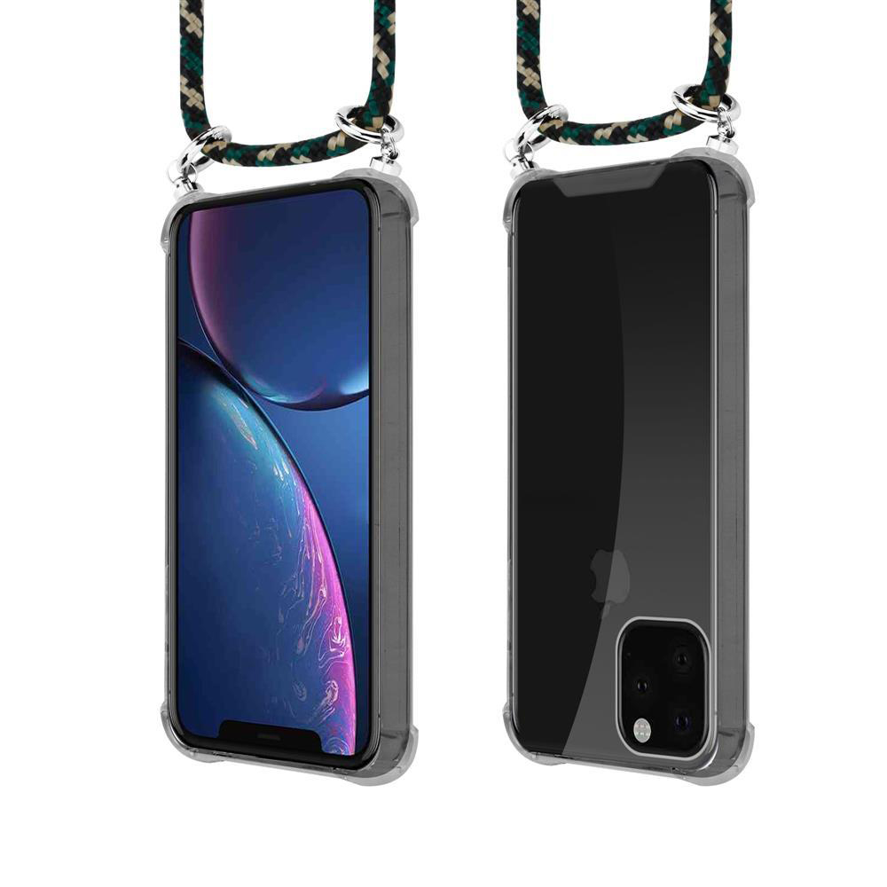 Due smartphone con cordini, uno mostra lo schermo, l'altro il retro.