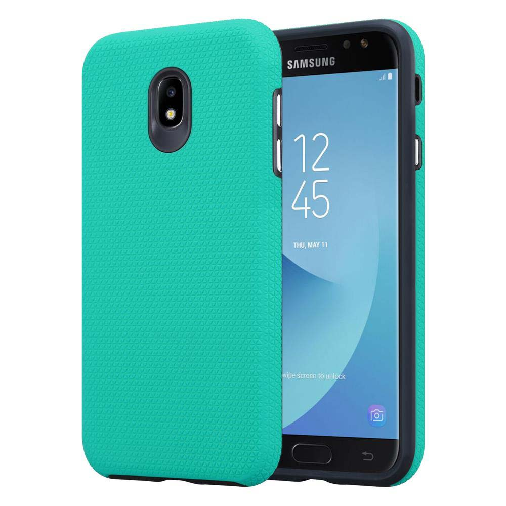 Una cover turchese copre un Samsung con schermo bloccato.