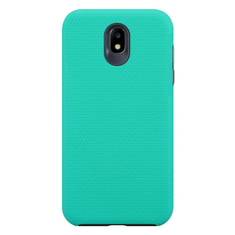 Custodia per telefono turchese con motivo testurizzato e foro fotocamera.