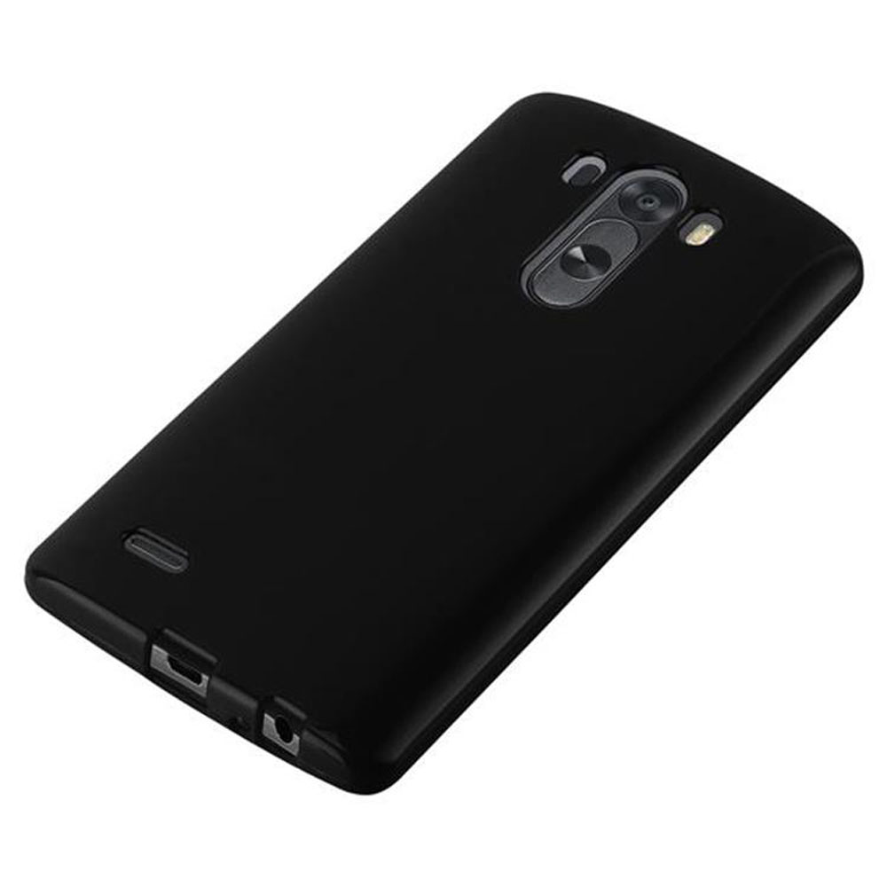 Custodia nera per telefono con doppia fotocamera posteriore e flash.