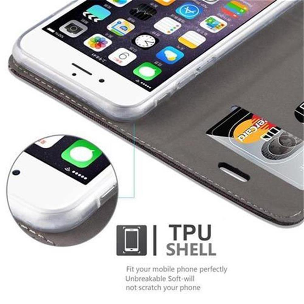 Un iPhone bianco in una custodia in TPU grigio con MasterCard visibile.