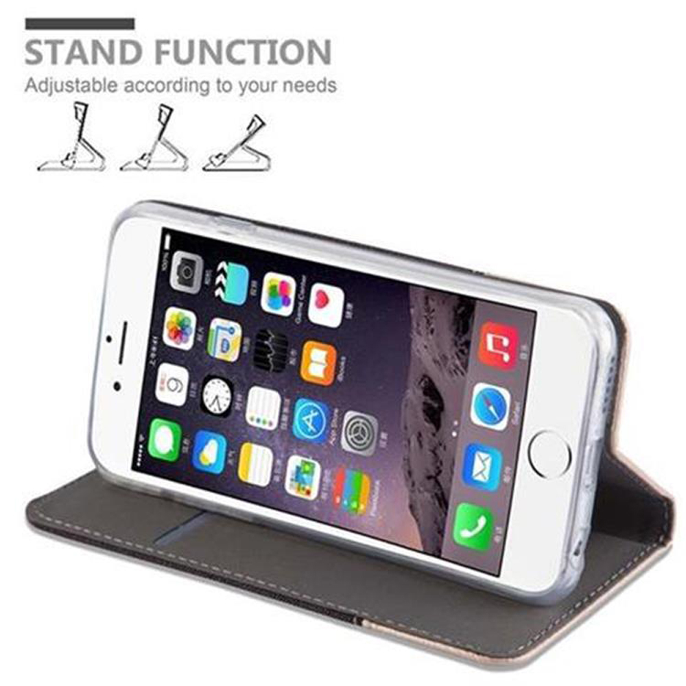 Viene mostrato uno smartphone in una custodia con funzione di supporto.