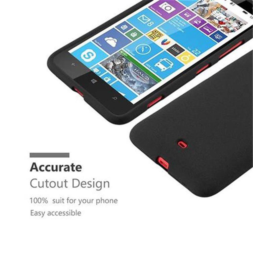 Custodia nera per telefono con accenti rossi accanto a uno smartphone con riquadri.