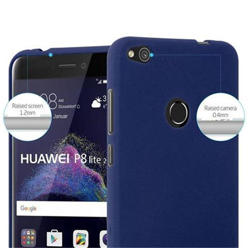 Funda azul oscuro protege Huawei P8 lite 2. Bordes elevados.