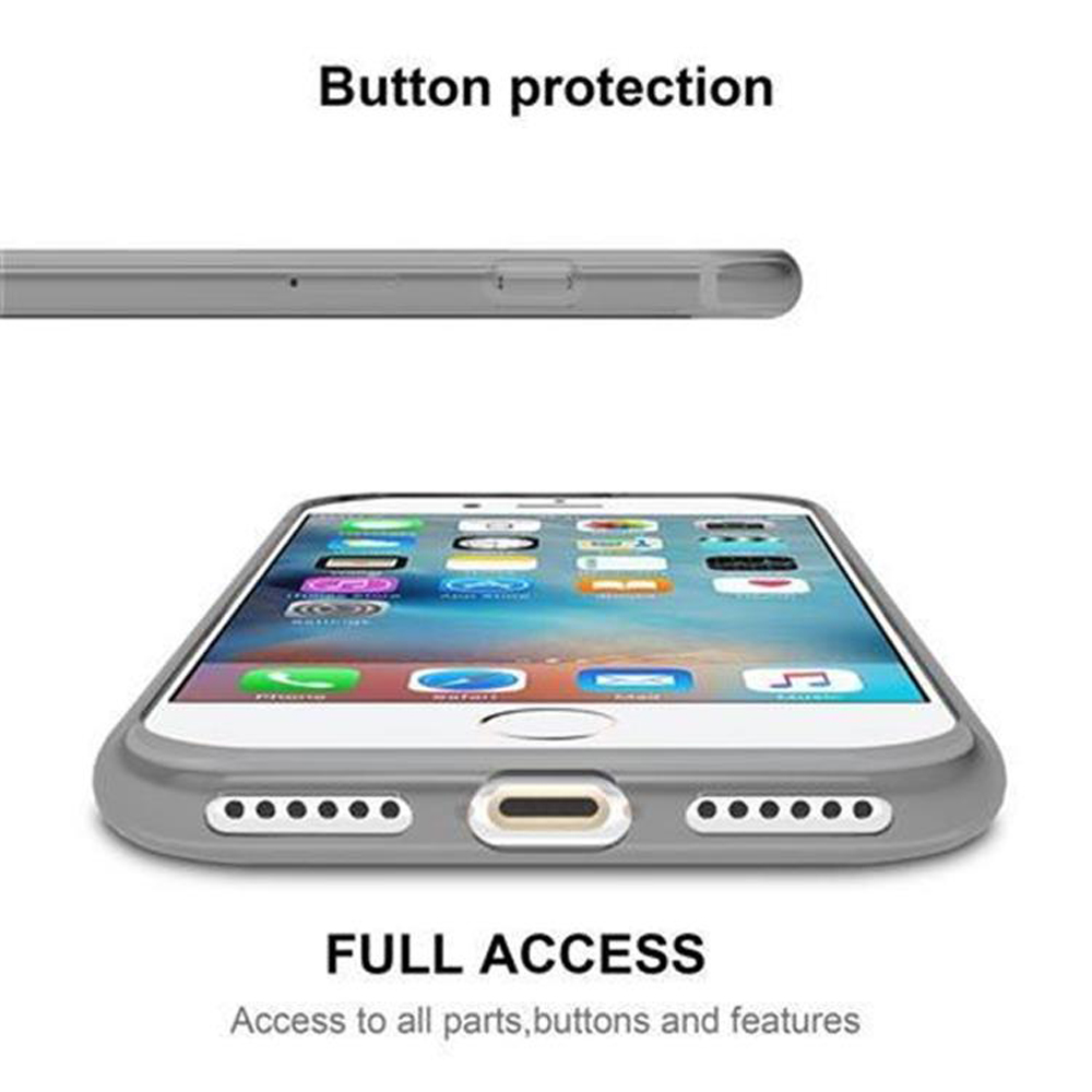 iPhone grigio con custodia. Mostra pieno accesso a pulsanti e funzioni.