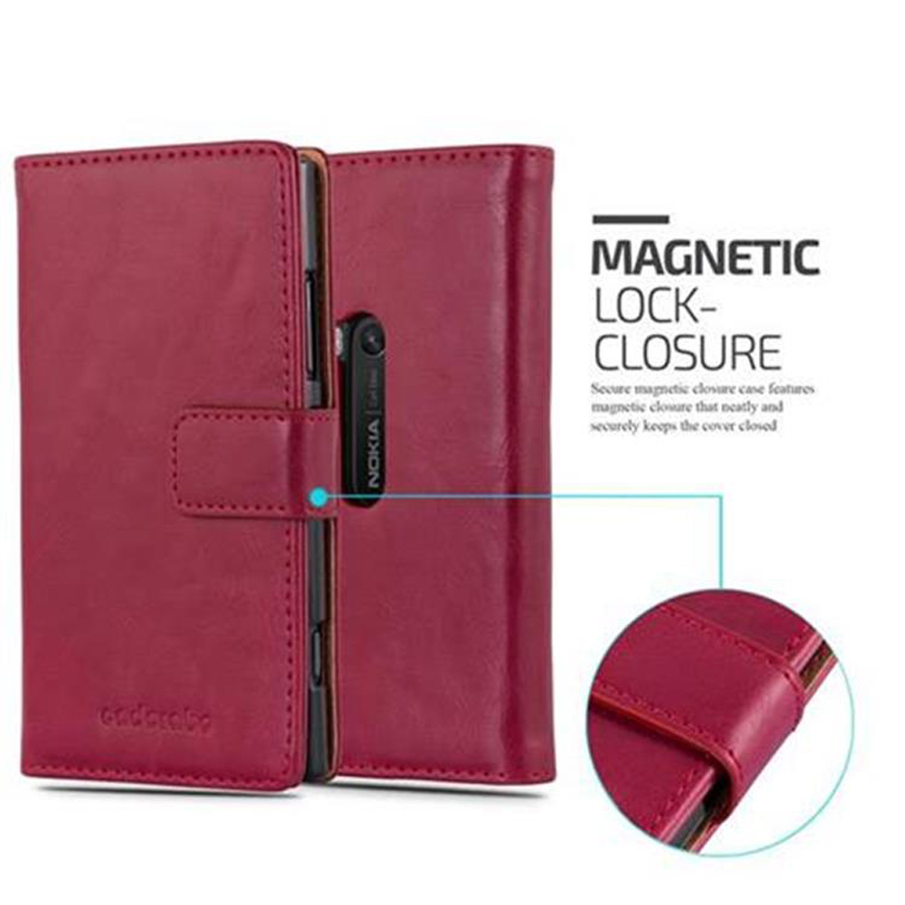 Custodia rossa in pelle con chiusura magnetica per un telefono Nokia.