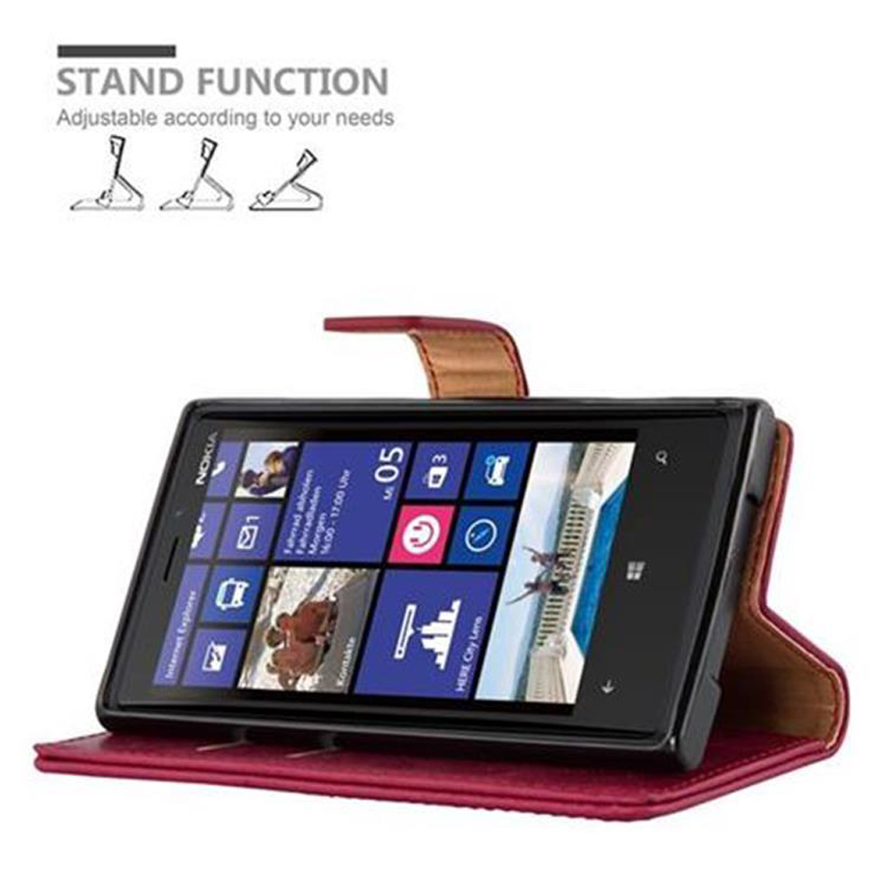 Una custodia per telefono rosso scuro con funzione stand mostra uno smartphone Nokia.