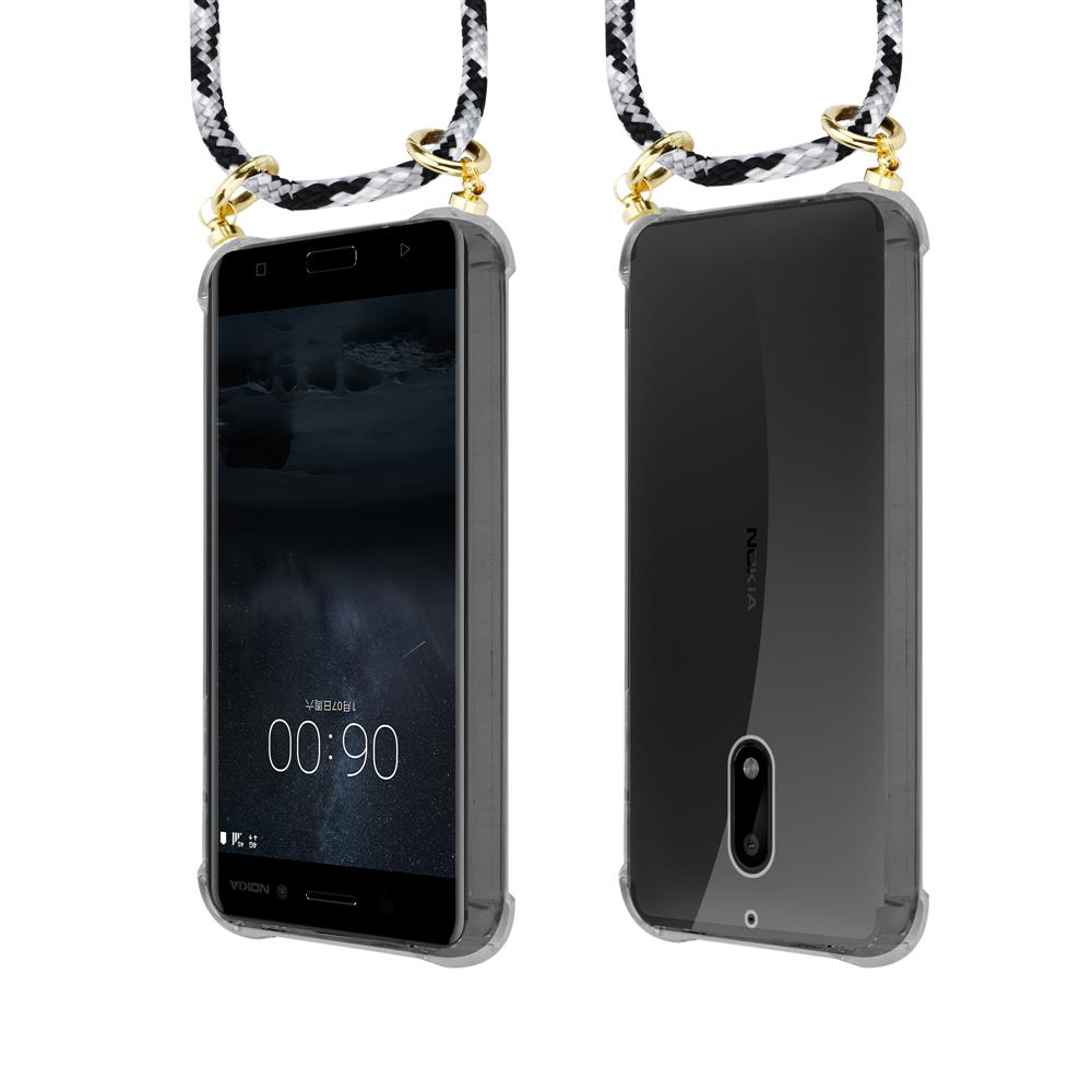 Zwei Nokia-Handys in klaren Hüllen mit schwarz-weißen Tragegurten.