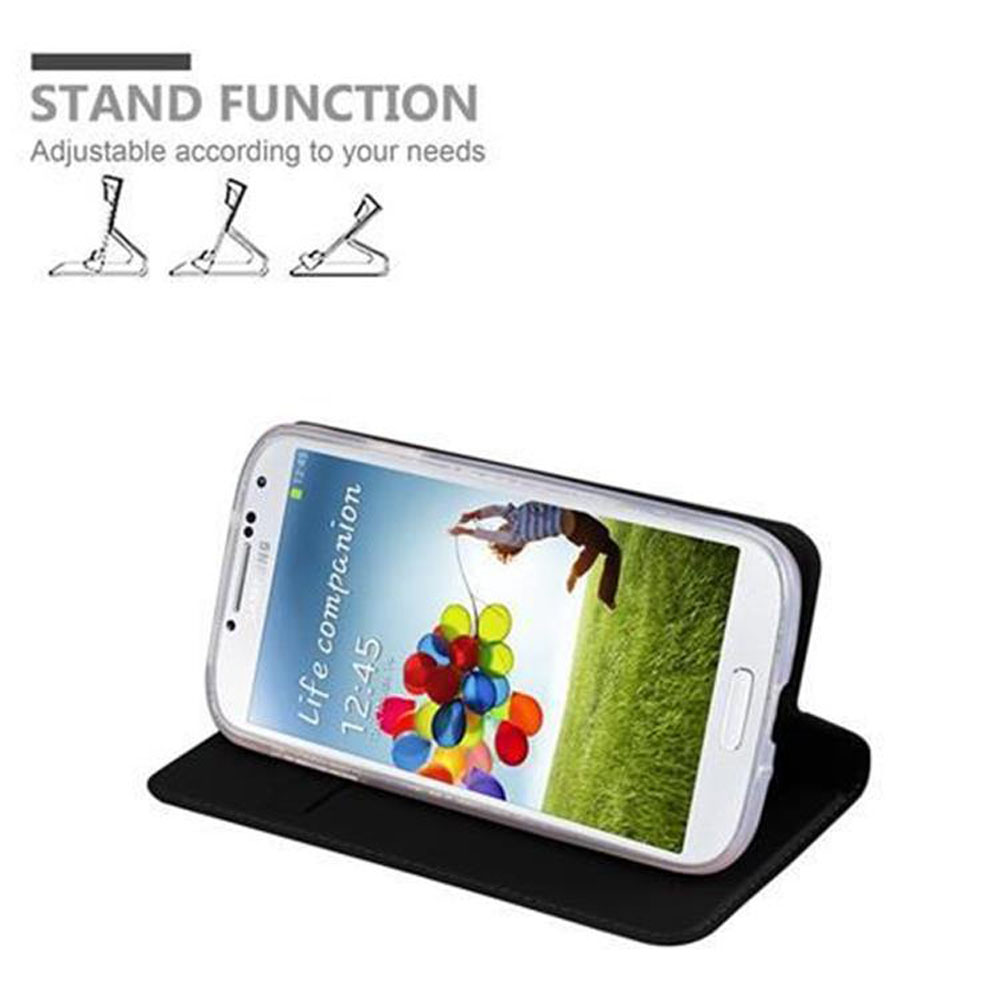Uno smartphone in una custodia che funge da supporto. Tre opzioni di supporto sono mostrate sopra.