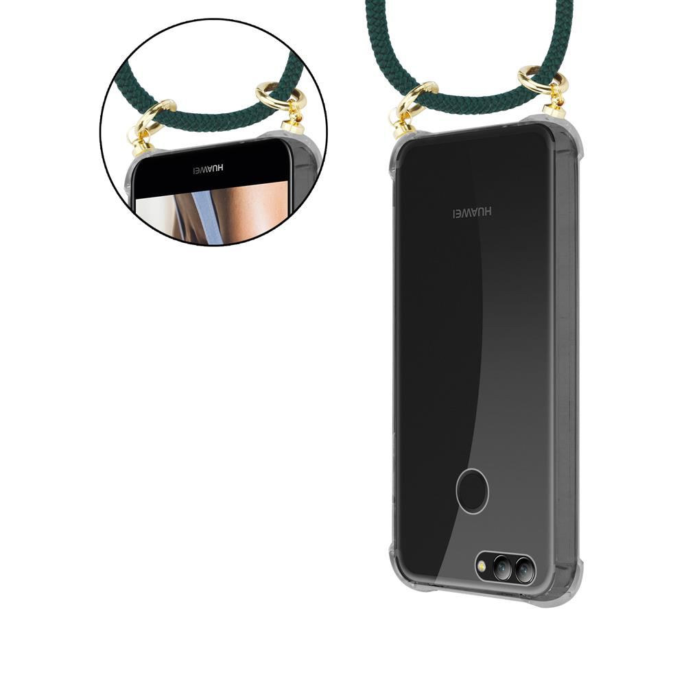 Due custodie trasparenti per telefono con cordoni e hardware dorato.