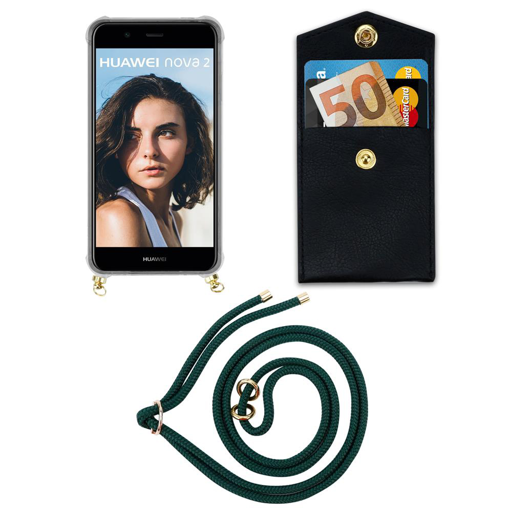 Un telefono Huawei Nova 2 con porta carte e cordino.