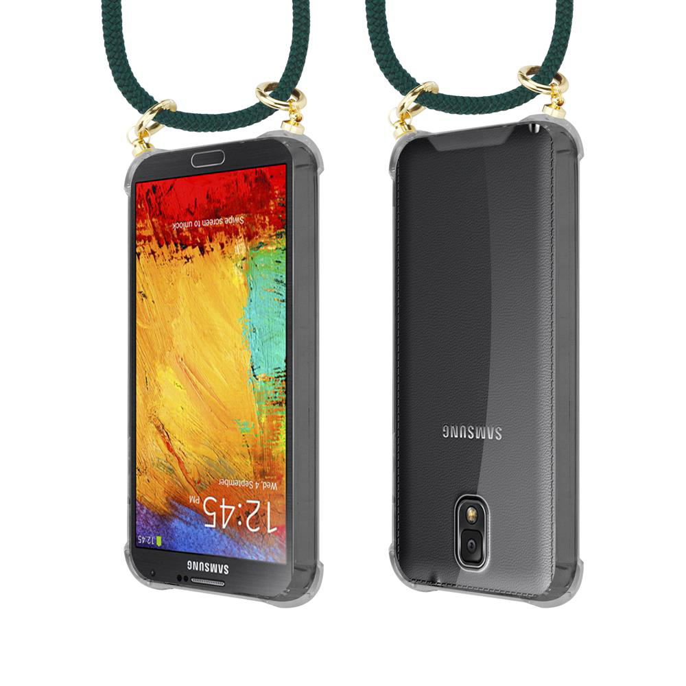Due telefoni Samsung con cordini. Uno mostra la schermata di blocco, l'altro il retro.