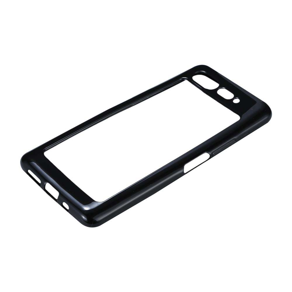 Funda negra brillante para teléfono sobre fondo blanco.