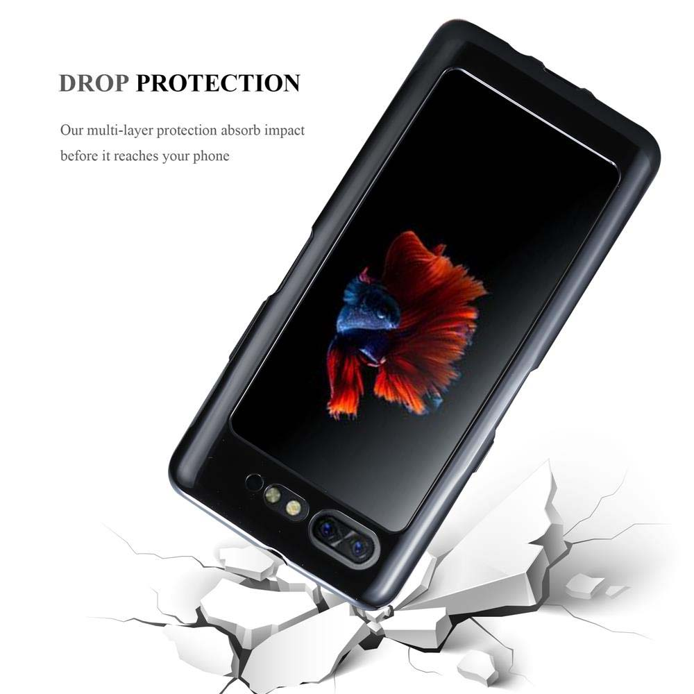 Se muestra una funda de teléfono con un pez betta cayendo sobre una superficie agrietada.