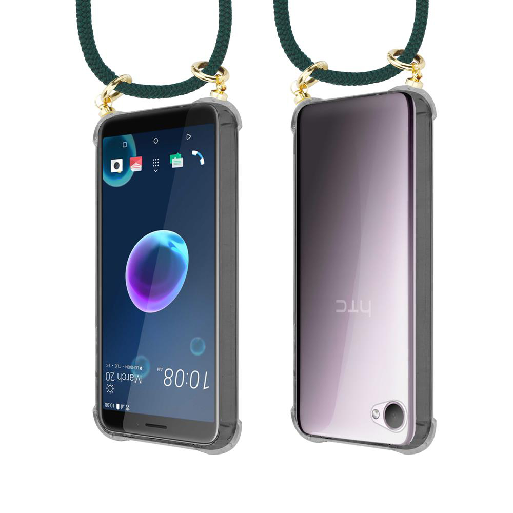 Zwei Smartphones mit transparentem Gehäuse, eines mit Bildschirm, das andere mit Rückseite.