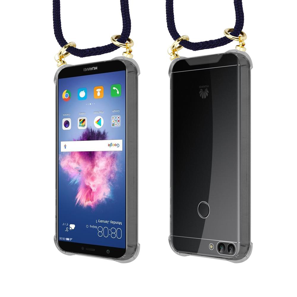 Due smartphone Huawei con cordini, uno mostra schermo, uno mostra retro.