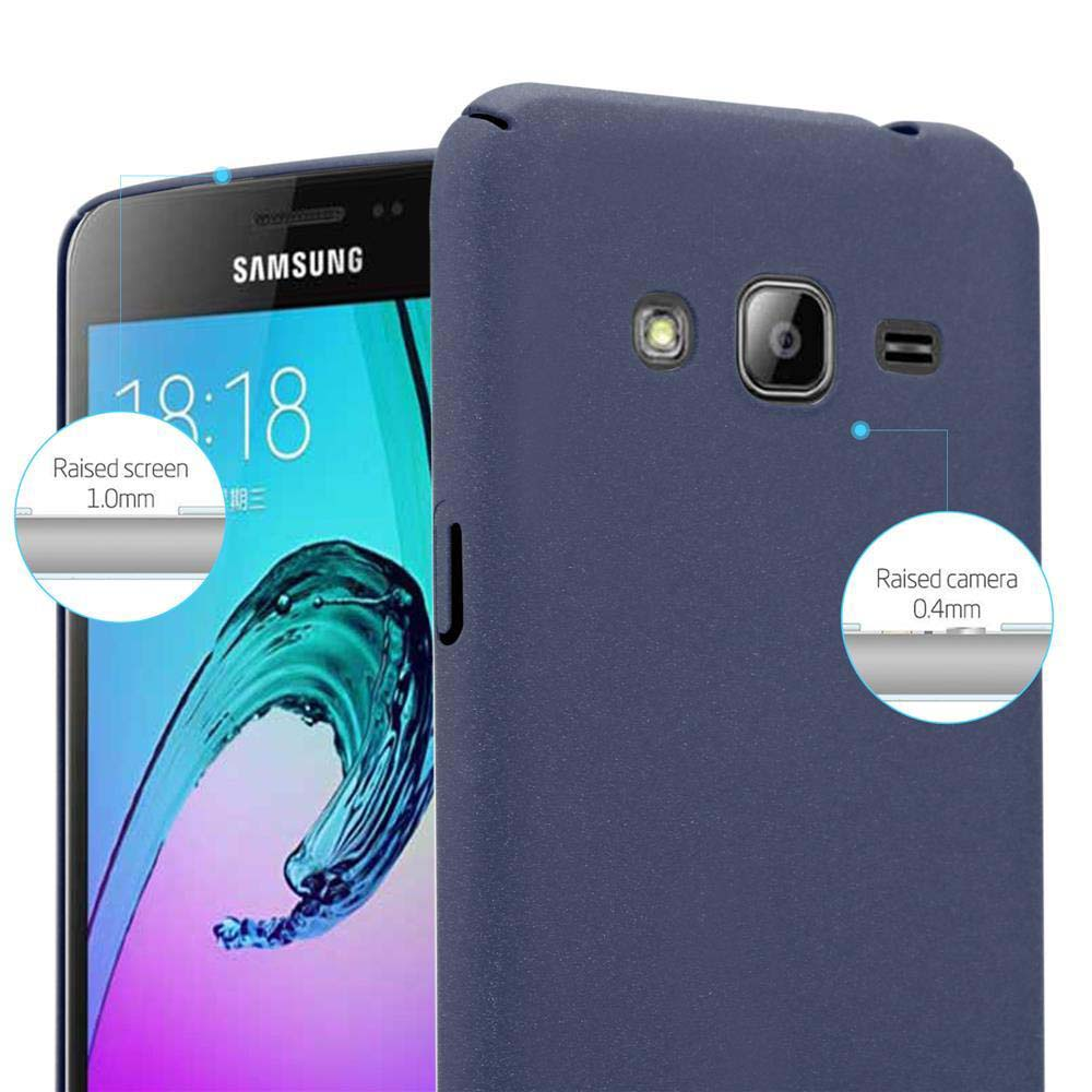 Custodia blu per telefono Samsung con schermo e fotocamera rialzati.