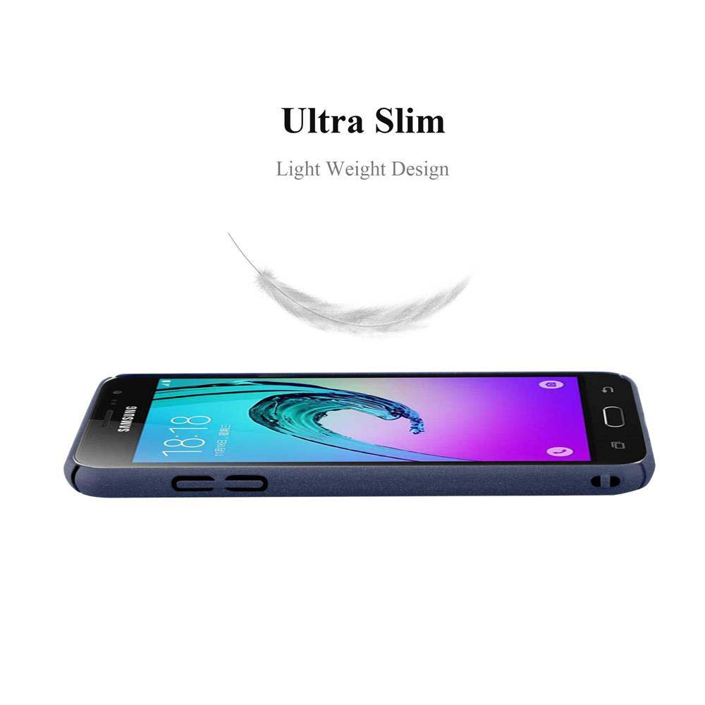 Smartphone Samsung blu con testo "Ultra Slim" e una piuma.
