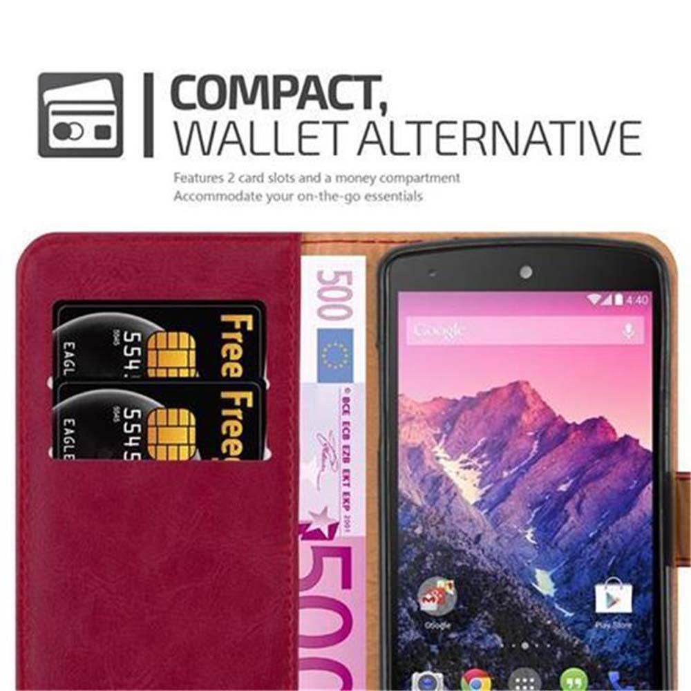 Cartera roja con teléfono, tarjetas y billete de 500 euros.
